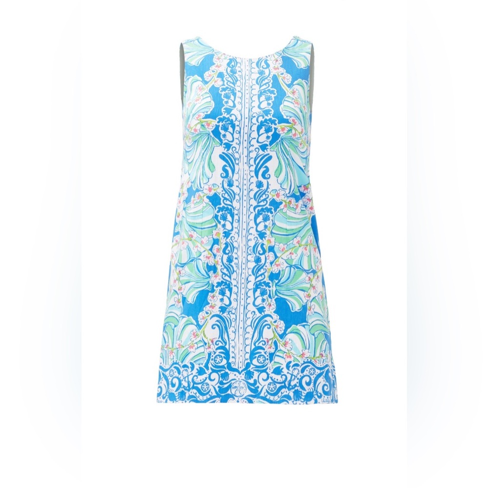 Lilly Pulitzer Cathy Bay Blue Coasting Engineered Shell Shift Dress 00 XS